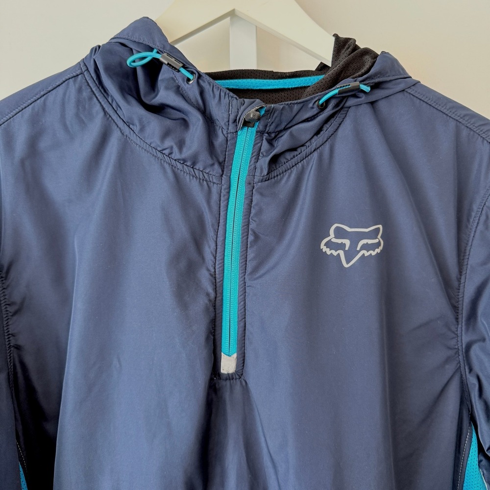 Fox Racing Active Mens Large Quarter Zip Hoodie Navy Gray Turquoise Colorblock - Picture 2 of 5